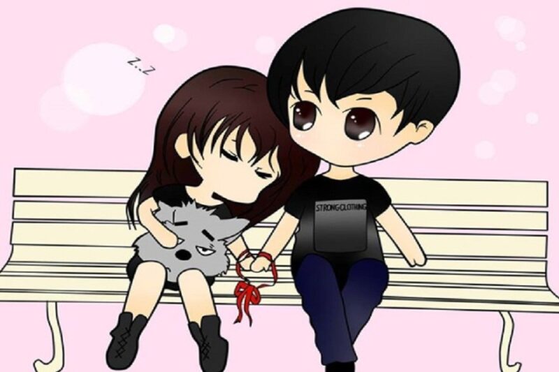 Tổng hợp Hình ảnh Chibi tình yêu ngủ trên vai bạn trai