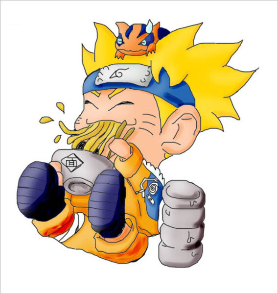Tổng hợp Hình ảnh Naruto chibi ăn mì với Gamakichi
