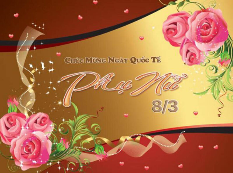 Ảnh 8 3 đẹp với băng rôn vàng sang trọng