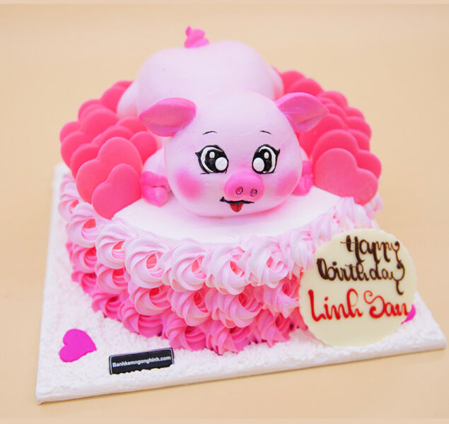 Bánh Sinh Nhật Con Heo (Lợn) cho người tuổi Hợi màu hồng