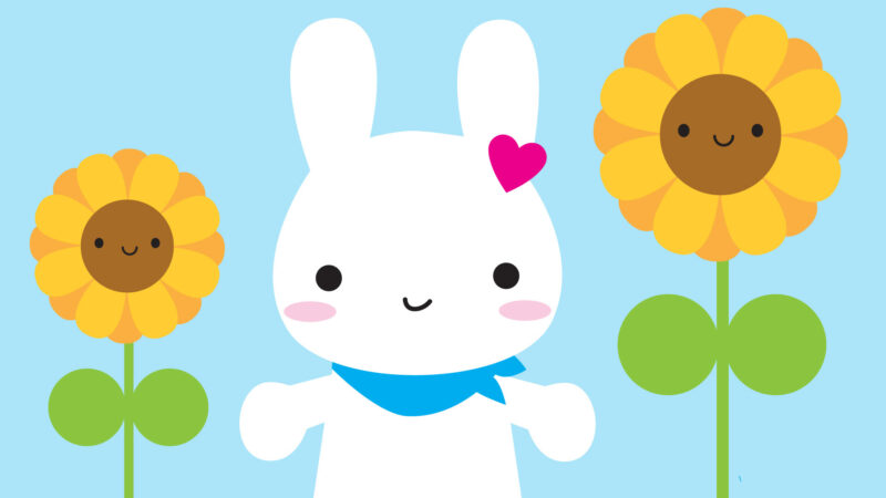 Tải xuống Hình nền cute màu xanh dương và thỏ trắng