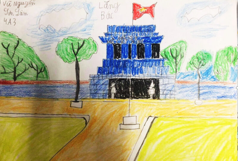 bức tranh vẽ Hà Nội trong em lăng bác