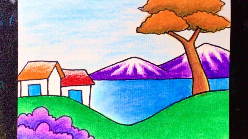 Top Tranh vẽ phong cảnh nhà gần núi