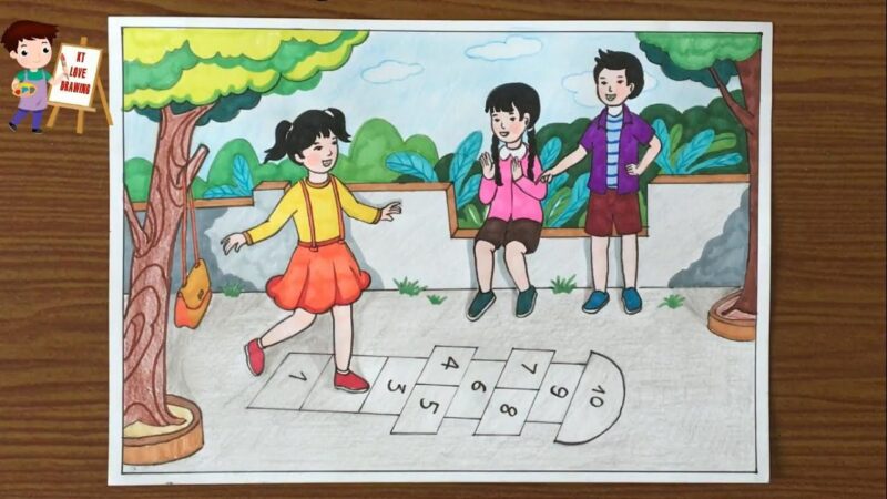 tác phẩm vẽ tranh chủ đề vui chơi trò chơi dân gian