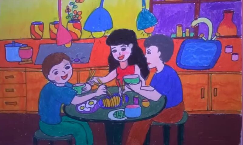 Mẫu  Vẽ tranh cuộc sống sinh hoạt bữa cơm gia đình