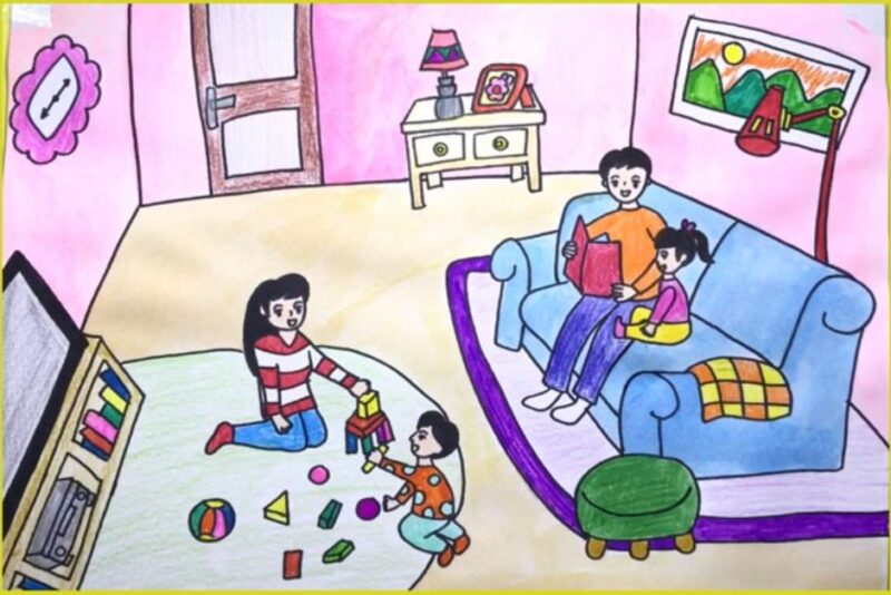 Mẫu  Vẽ tranh cuộc sống sinh hoạt buổi tối của gia đình