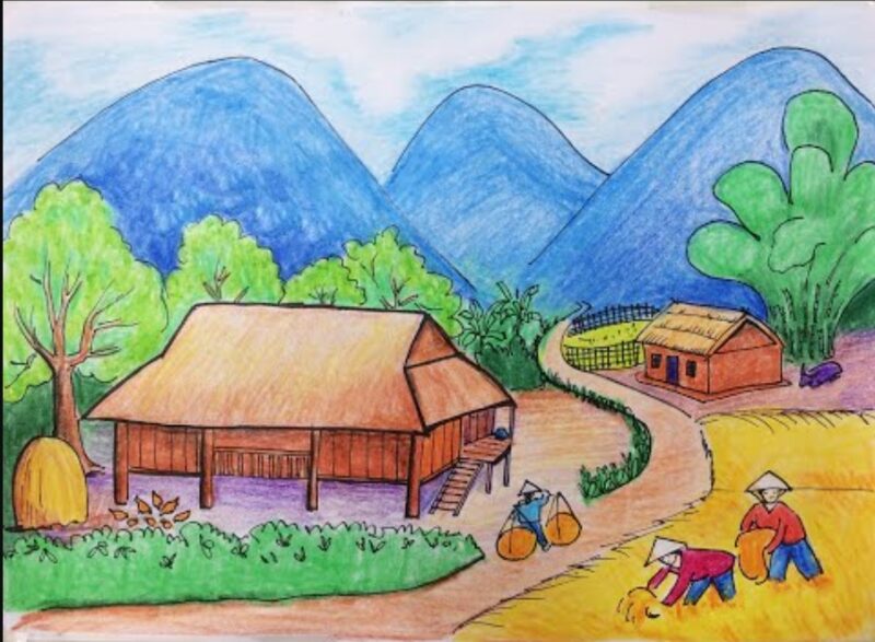 Mẫu  Vẽ tranh cuộc sống sinh hoạt ngày mùa quê em