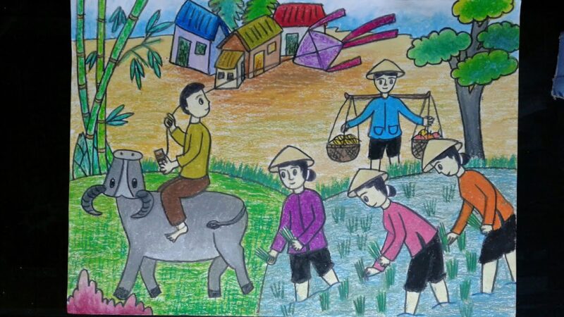 Mẫu  Vẽ tranh cuộc sống sinh hoạt ruộng đồng