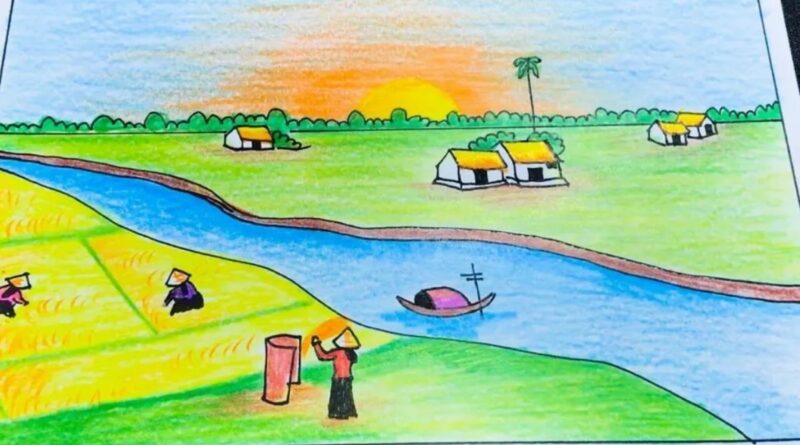 Mẫu  Vẽ tranh cuộc sống sinh hoạt thu hoạch lúa