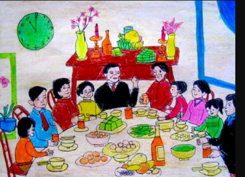 Mẫu  Vẽ tranh cuộc sống sinh hoạt tiệc ngày Tết