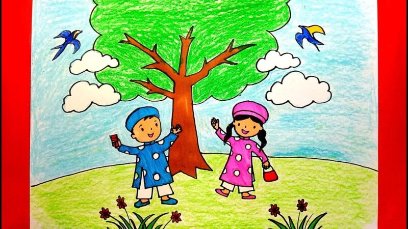 Mẫu  Vẽ tranh cuộc sống sinh hoạt vui chơi ngày tết