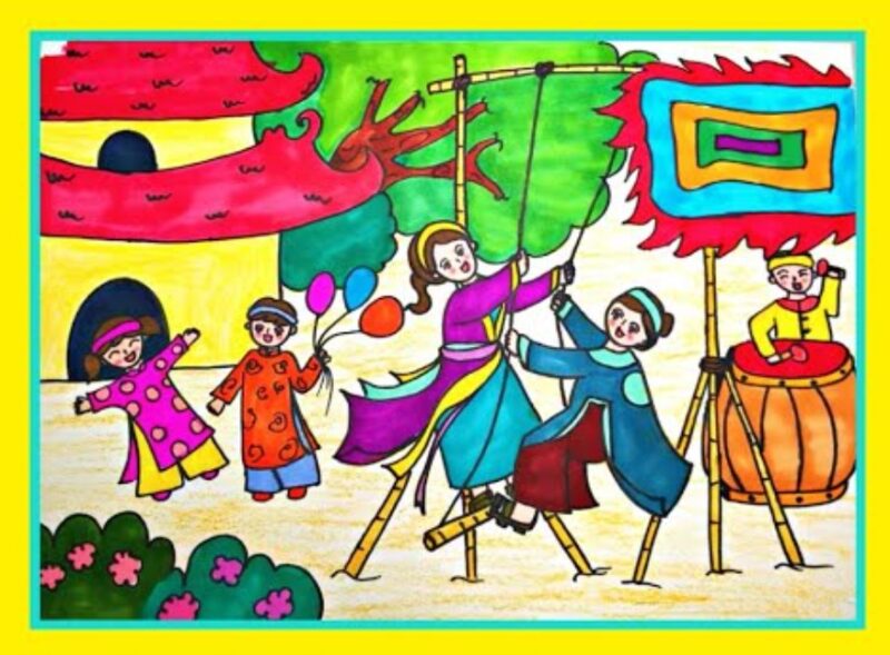 Mẫu  Vẽ tranh cuộc sống vui chơi lễ hội ngày đầu năm