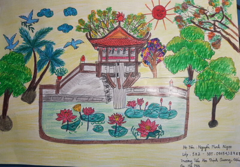 Mẫu  Vẽ tranh Hà Nội của em chùa một cột của học sinh lớp 5
