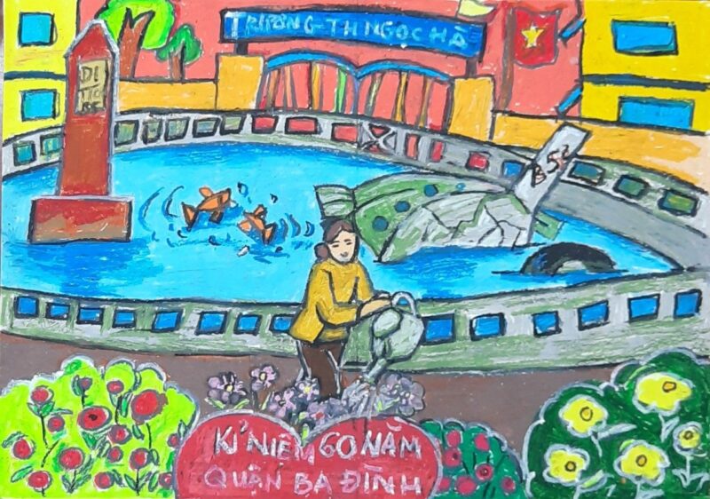 Mẫu  Vẽ tranh Hà Nội của em kỷ niệm 60 năm quận ba đình