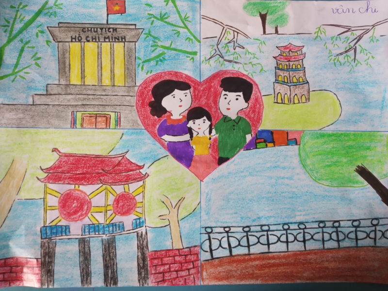 Mẫu  Vẽ tranh Hà Nội trong em các địa danh nổi tiếng