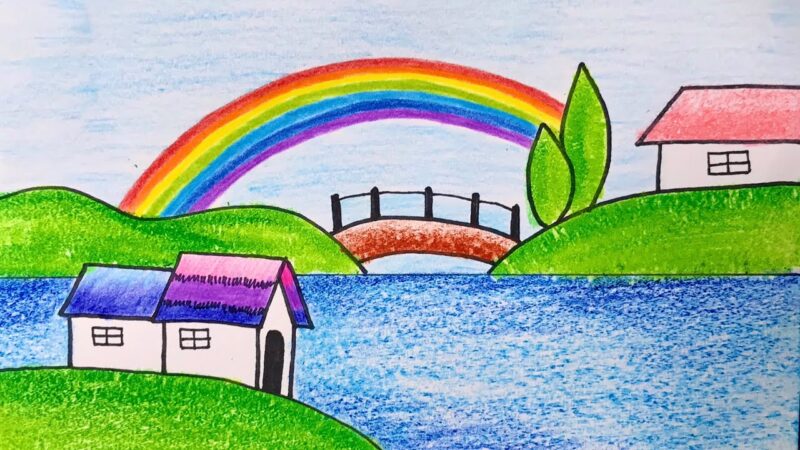 Mẫu  Vẽ tranh phong cảnh có cầu vồng