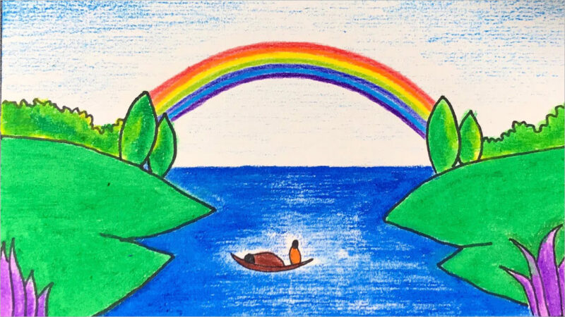 Mẫu  Vẽ tranh phong cảnh sông xanh