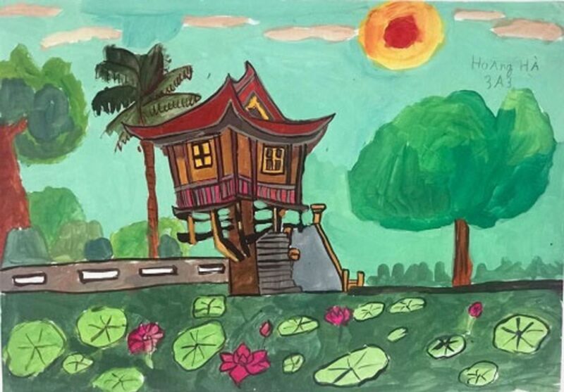 Vẽ bức tranh vẽ Hà Nội đơn giản với chùa một cột