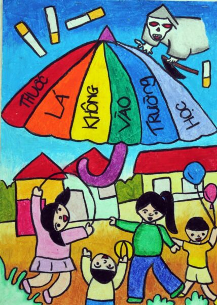 Top Tranh vẽ về đề tài thế giới không khói thuốc che dù nhiều màu