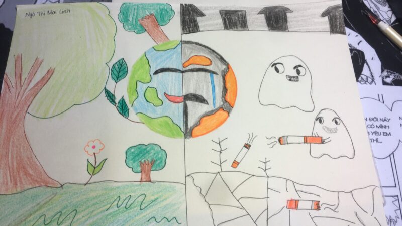 Top Tranh vẽ phòng chống thuốc lá hai mặt của trái đất