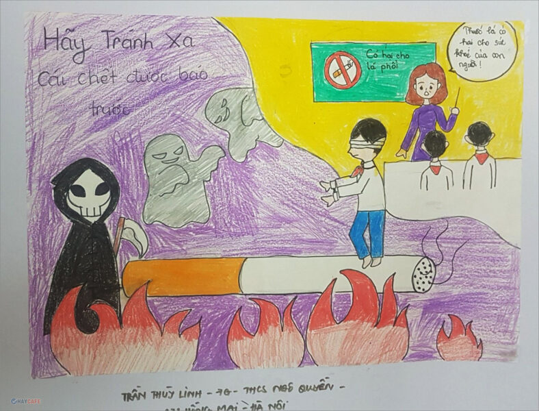 Mẫu  Vẽ tranh cấm hút thuốc lá đơn giản